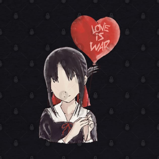 Kaguya sama Kaguya shinomiya holding a heart-shaped red balloon with text on it in an aesthetic watercolor art by Animangapoi